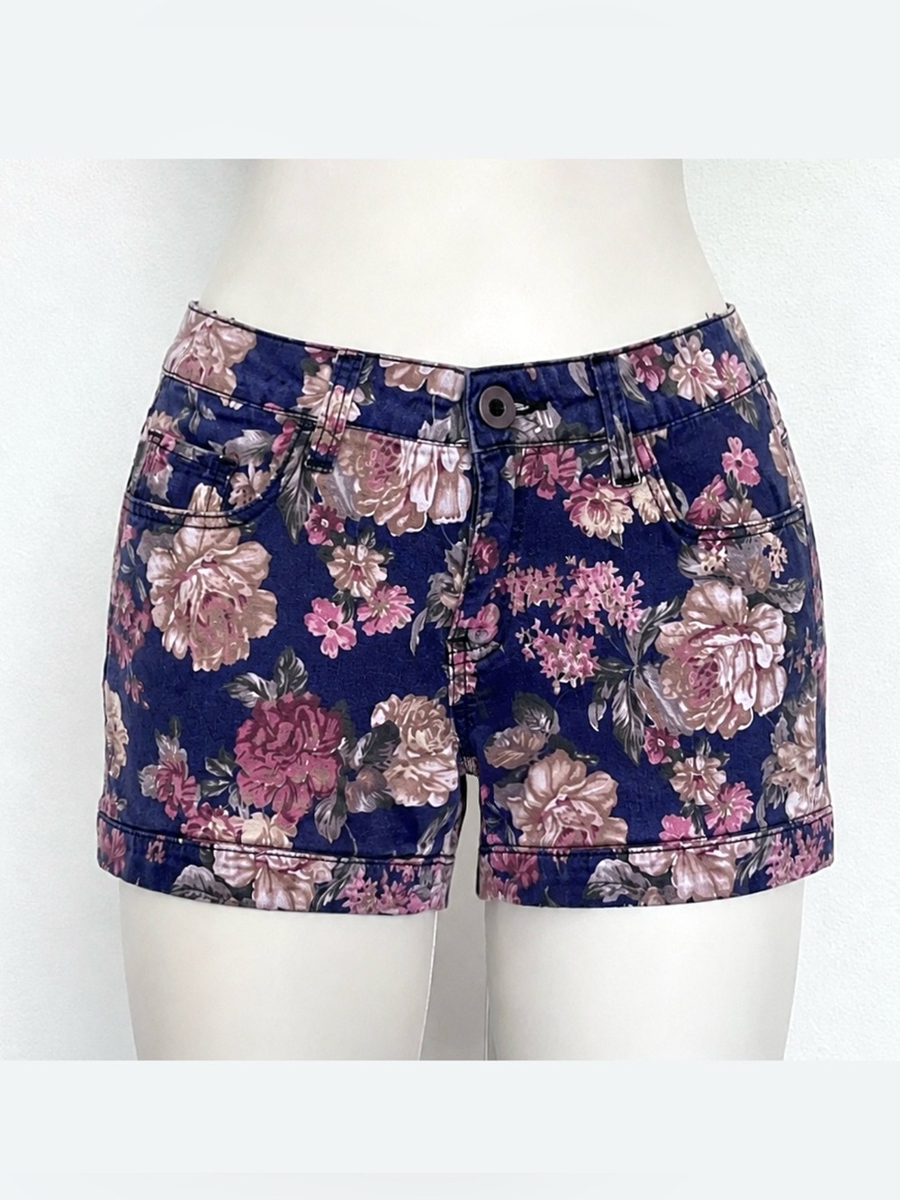 Floral Denim Women’s Shorts - Navy Pink Floral